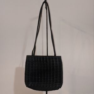 Evan Picone Black Fabric-Basket Weave Handbag
